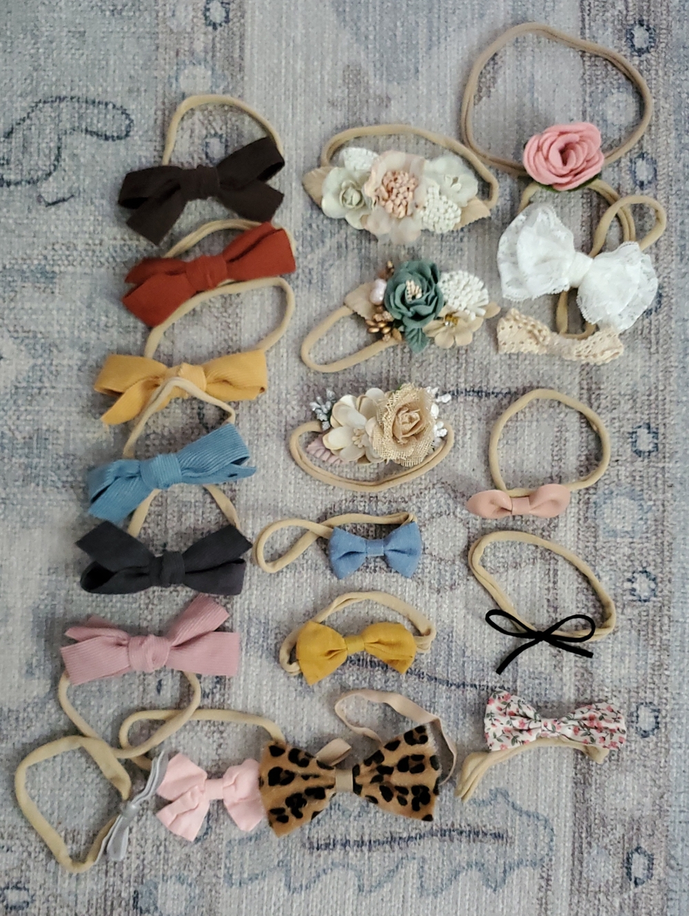 Baby Girls Floral and Bow Headband Set - Assorted Pastel Colors Velvet Corduroy